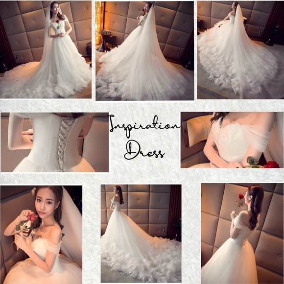 Handmade Wedding Dress Tulle Floral butterfly Appliqués, Feather Bust Long Train - Picture 11 of 17